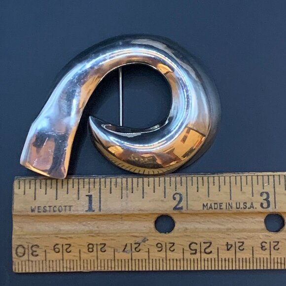 Taxco Modernist Swirl Brooch Pin Mexico Sterling Silver Vtg J372 - Picture 7 of 7